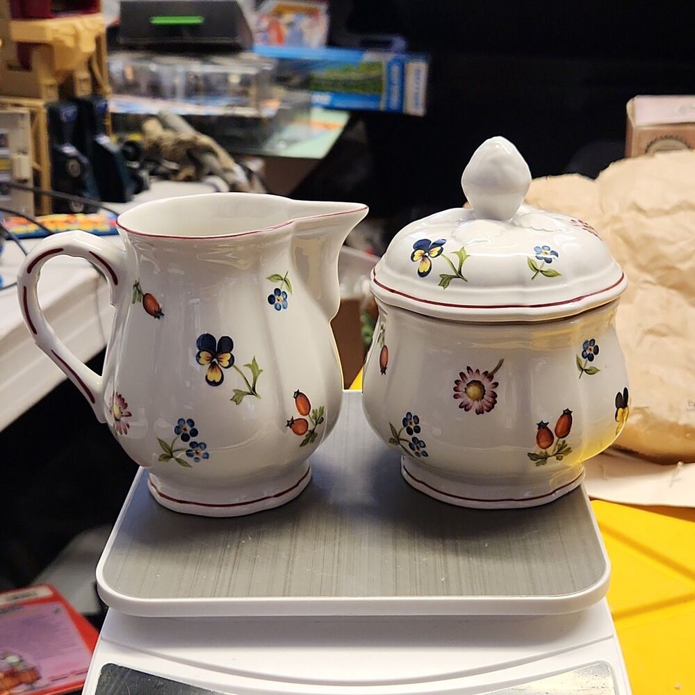 Villeroy & Boch Petite Fleur Sugar Bowl W/ Lid And Creamer Set